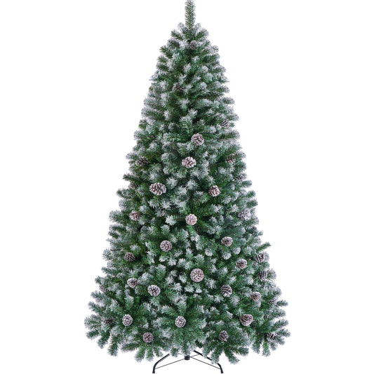 Yaheetech 6ft Artificial Christmas Tree, Snow Flocked Christmas Tree w/64 Pinecones, 920 Frosted Tips, Pre-Decorated Tree for Holiday Party Decoration