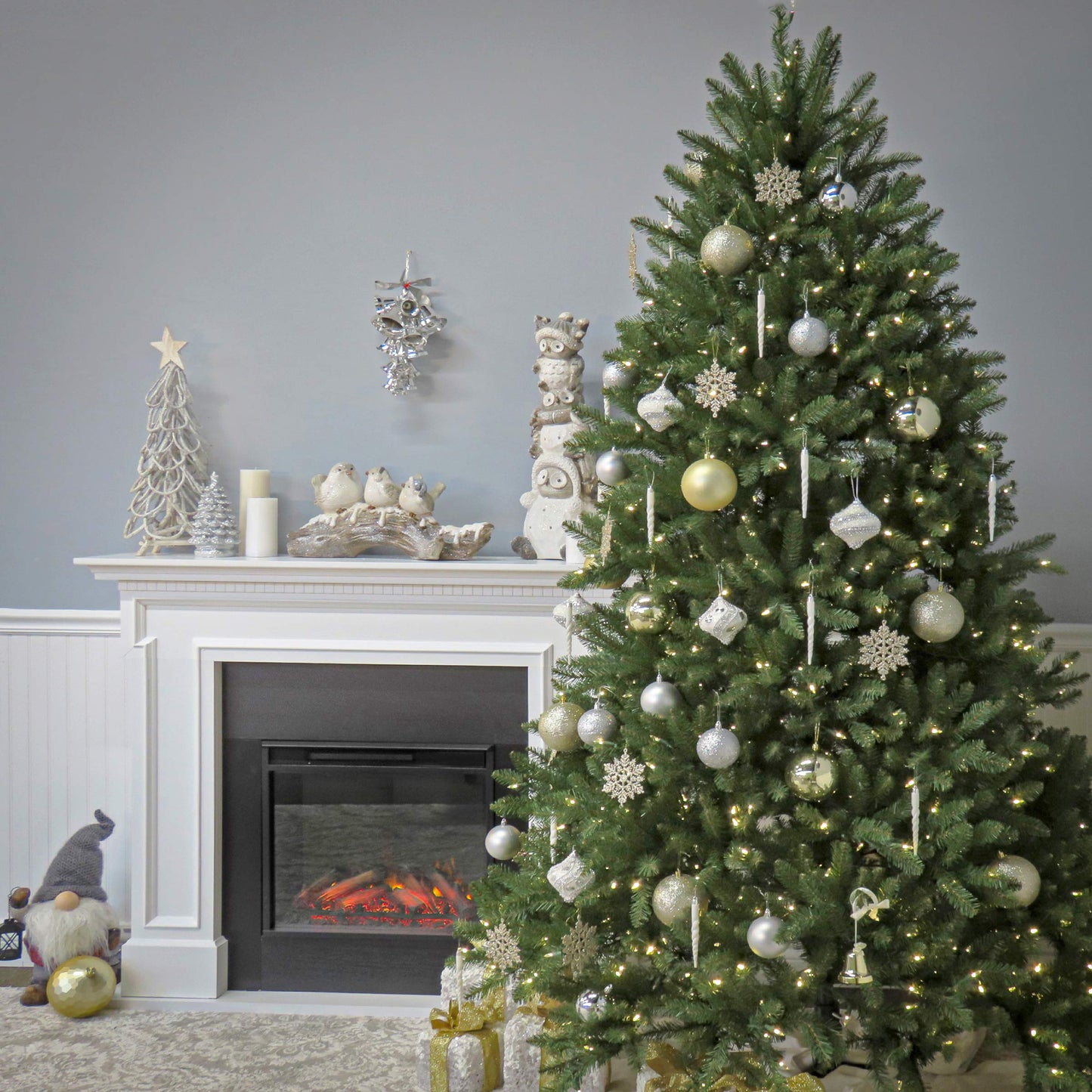 National Tree Company Pre-Lit Artificial Full Christmas Tree, Green, Dunhill Fir, White Lights, Includes Stand, 7.5 Feet