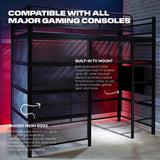 X Rocker Battle Den Twin Size Gaming Bunk Bed, Metal Frame with Grid Mesh Sides, High Sleeper, Fixed Ladder, Black X Rocker