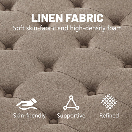 BAOMKONG Upholstered Square Ottoman, 30 Inch Linen Fabric Button Tufted Storage Ottoman with Wooden Legs Coffee Table with Nail Trims 4 in 1 Storage Chest Footrest Padded Seat End Table, Khaki BAOMKONG