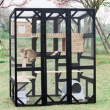 FunXplore Large Catio Outdoor Cat Enclosure Window 73" H Walk-in Cat House Kitty Cage for Multiple Indoor Outdoor Cats Outside Patio with 5 Access Doors Waterproof Roof FunXplore