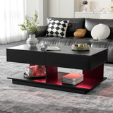 Mcltopz Extendable Coffee Table with with Hidden Storage and LED Lights, Modern 41.3''-76.7'' Rectangular High-Gloss Adjustable Center Table Cocktail Tea Table with Multiple Storage Compartments Black Mcltopz