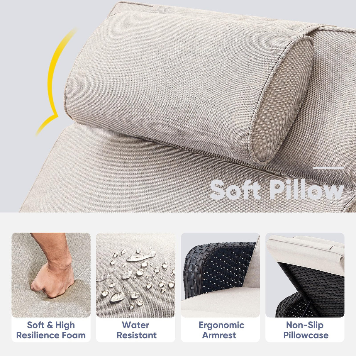 Belord Outdoor Chaise Lounge Patio Recliner - 75 Inch Adjustable Wicker Chaise Lounge with Soft Pillow Removable Cushions, All Weather Rattan Pool Lounge Chair for Poolside Deck Brown/Beige Belord