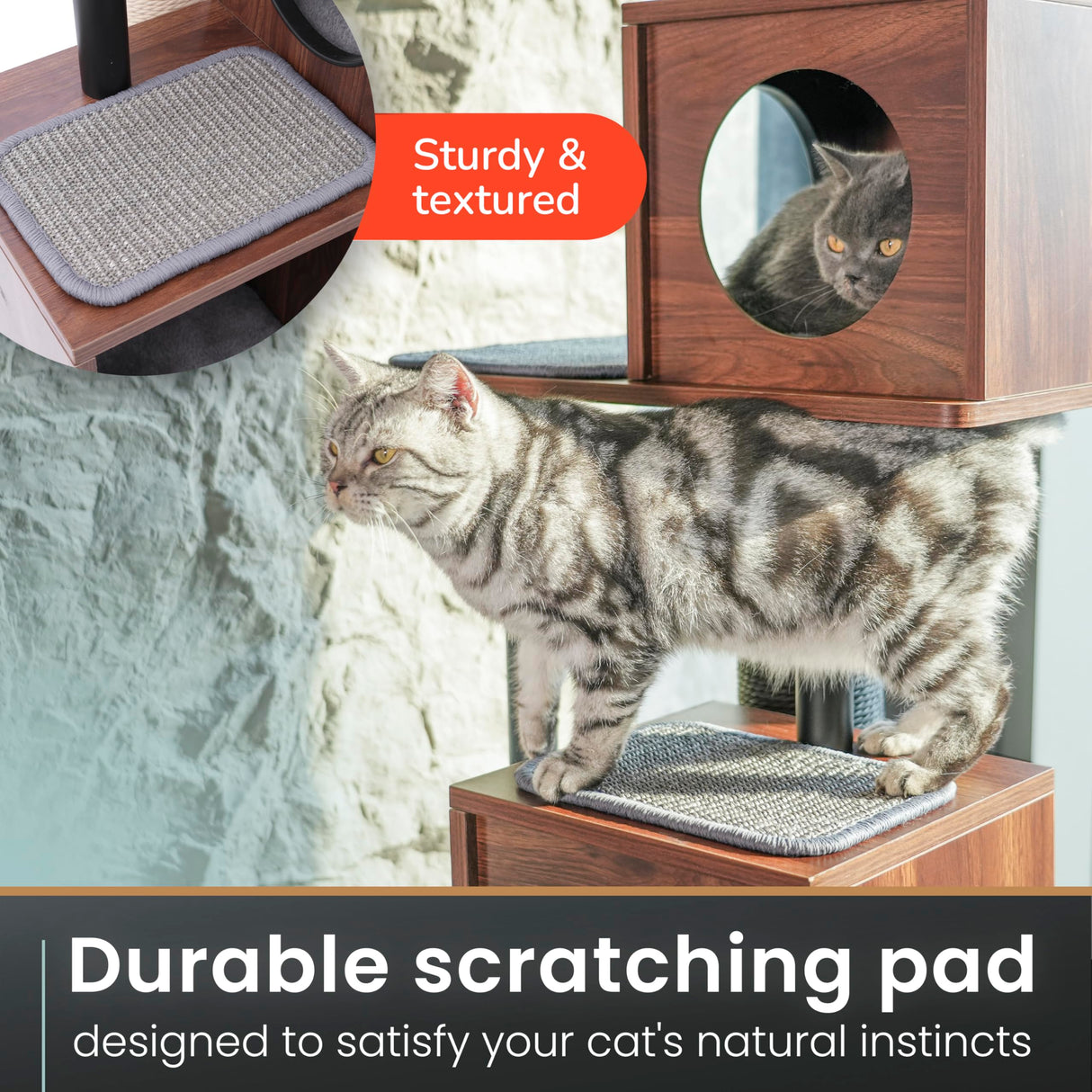 KONELCARE Modern Cat Tree-Sleek Wooden Furniture-Style Tower(60") Blends with Home Decor, Tallest Scratching Post(48"), 3 Cat Condos for Multi-Cat Harmony & Comfort KONELCARE