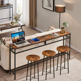 VECELO 55In Extra Long Narrow Sofa/Console Table with Charging Station & Power Outlet and USB Ports, for Entryway, Living Room, Office, Industrial, Brown VECELO