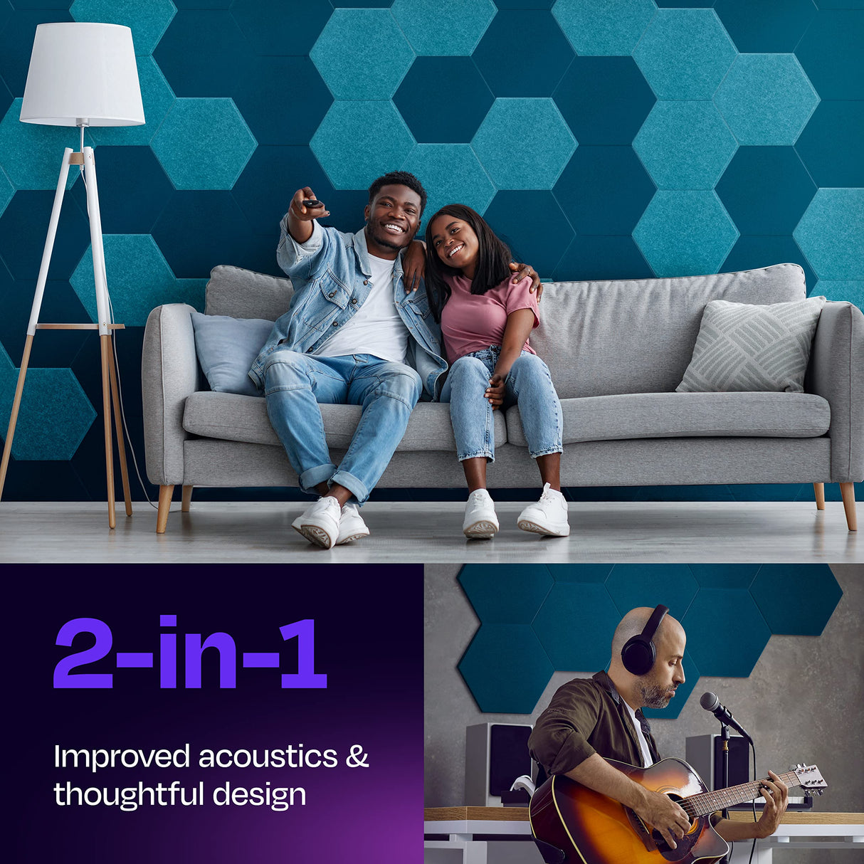 Ekkogo Acoustic Panels 12-Pack Soundproof Wall Panels 14"X12.1"X0.4" Sound Panels High Density Sound Dampening Panels - [Ocean Turquoise Hexagon] Ekkogo