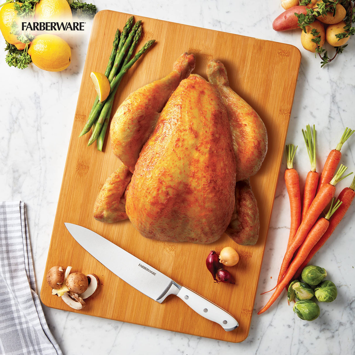 Farberware Extra-Large Wood Cutting Board, Reversible Chopping Board for Kitchen Meal Prep and Serving, Charcuterie Board, 14-Inch x 20-Inch, Bamboo Farberware