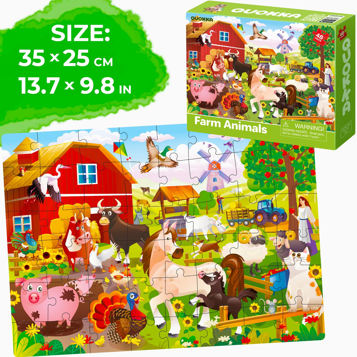 QUOKKA Puzzles for Toddlers 4-6 – 4 x 48 Pieces Jigsaw Puzzles for Kids Ages 3-5 – Learning Farm Animals for 2-4 – Jigsaw Game for Boy and Girl 3-5-7 Year Old QUOKKA