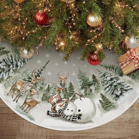 AVOIN colorlife Snowman Reindeer Snowflake Christmas Tree Skirt 36 Inch, Winter Holiday Tree Mat Decoration AVOIN colorlife
