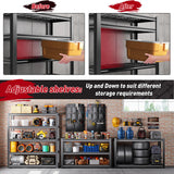 REIBII Storage Shelves, Heavy Duty Garage Shelving Load 2500LBS, 5-Tier Garage Shelves with Tool Storage Bag, Adjustable Industrial Metal Shelving for Basement, 66" H x38.2 W x16 D, Black REIBII