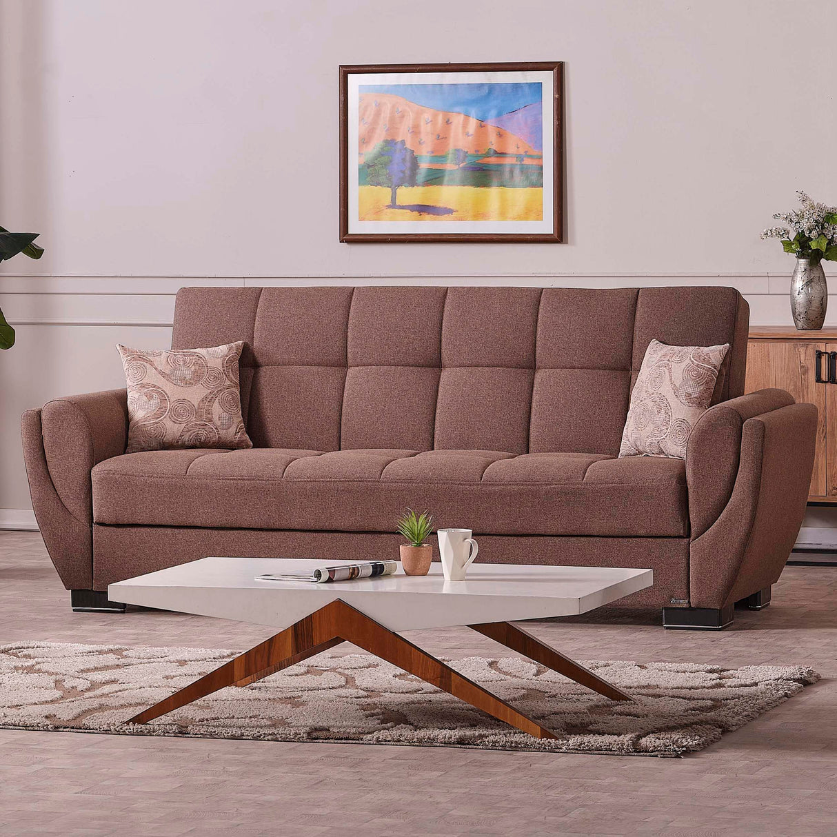 Sweet Home Stores AIR 95" Convertible Sofa Bed with Storage, Firm, Fabric, 3 Seater, Upholstered Sleeper Sofa Couch, Futon for Living Room, Brown-112 Sweet Home Stores