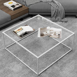 Glass Coffee Table Square Coffee Table for Small Space,Modern Minimalist Center Table for Living Room Home Office,Tempered Glass-top with Sturdy Metal Frame,Easy Assembly,27 x 27In, White Easy Paws