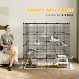 PawHut Cat Cage, 4 x 4 x 4 DIY 4 Tier Cat Enclosure, Detachable Wire Indoor Catio with Hammock, Jumping Platforms, Ramps, Doors, for 1-3 Kittens, 55" L x 55" W x 55" H, Black PawHut