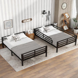 Bellemave Full XL Over Full XL Bunk Bed for Teens and Adults, Metal Bunk Bed Frame with Ladder and Guardrail No Box Spring Required Noise-Free Steel Slats Convertible bunk Bed for Adults Black Bellemave