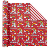 Vnaaem Reversible Christmas Wrapping Paper - Mini Roll - 17 Inches X 33 Feet - for Boys Girls Kids - Red Christmas Santa Unicorn Pattern Great for Holiday Birthday, Party, Baby Shower Vnaaem