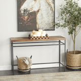 Deco 79 Metal Console Table with Brown Wood Top, 48" x 16" x 30", Black Deco 79