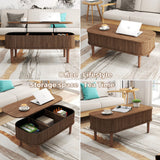 Fluted Lift Top Coffee Table with Hidden Storage, Oval Coffee Table with Lifting Top, Mid Century Modern Design for Living Room, Office & Small Spaces(Walnut) Cuzobro