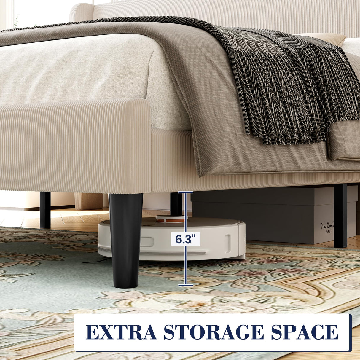 IDEALHOUSE Queen Upholstered Bed Frame with Wingback Headboard, Luxurious Velvet Upholstery Platform Bed, Wooden Slat Support, and Easy Assembly - Box Spring Optional, Beige IDEALHOUSE