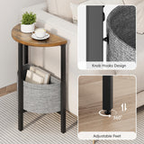 Vagusicc Small Round Side Table, Accent End Table with Storage Basket, Set of 2 Half Round Coffee Table End Table, Half Moon Bedside Table, Modern Nightstand Couch Table for Living Room Bedroom, Brown Vagusicc