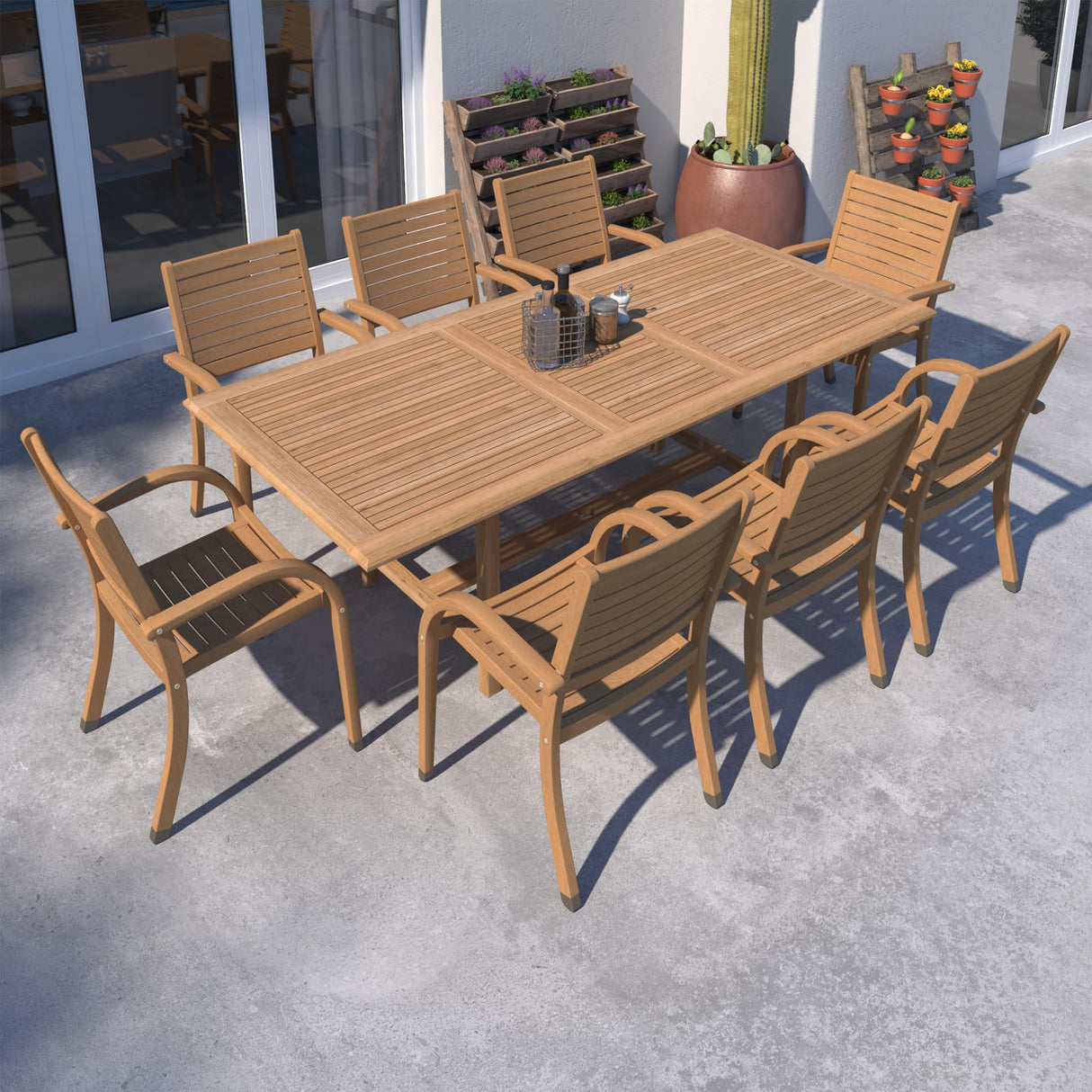 Urban Elements Mykonos 9-Piece Rectangular Patio Furniture Set | 100% Certified Teak | Backyard Furniture, Outside Table and Chairs, Rectangular Outdoor Dining Set Urban Elements