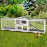 Esright 94.5'' Rabbit Hutch with 8 Wheels, Bunny Cage Two Run Rabbit Cage Outdoor Wooden Bunny Hutch Small Animal House with Removable Tray & Anti-Slip Ramp Esright