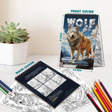 Netecom Wolf Coloring Book Spiral Bound for All Ages, A5 Wooden Cover, 30 Amazing Wolves Coloring Pages of Natural Habitats for Stress Relief and Relaxation Netecom