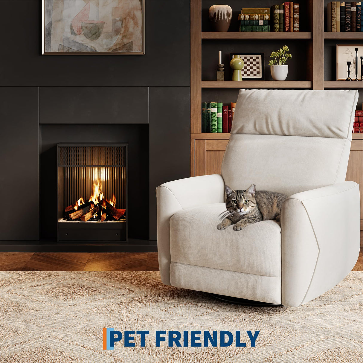 GarveeHome Power Recliner Chair, 270° Swivel Rocking Glider with USB Charging Port, Soft Chenille Upholstered Fabric, Ergonomic Modern Nursery Chair for Living Room, Bedroom, Nursery (Beige) GarveeHome