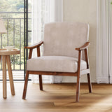 COCONINO WJ Mid Century Accent Chair, Boho Farmhouse Accent Chairs for Living Room, Retro Single Lounge Reading Armchair with Solid Wood Frame (Polyester Fabric in Light Camel) COCONINO WJ