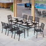 MFSTUDIO Patio Dining Set for 8, Outdoor Dining Set with Umbrella Hole, Metal Patio Table and Chairs Set, 9 Piece Outdoor Patio Furniture Set for Deck Backyard Poolside Garden MFSTUDIO