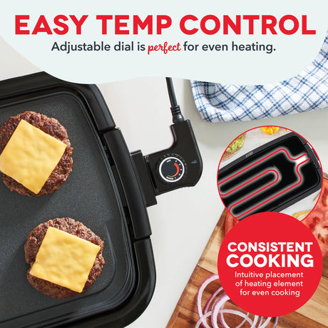 DASH Deluxe Everyday Electric Griddle with Dishwasher Safe Removable Nonstick Cooking Plate for Pancakes, Burgers, Eggs and more, Includes Drip Tray + Recipe Book, 20” x 10.5”, 1500-Watt - Red DASH