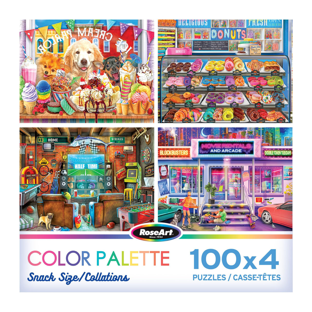 RoseArt - Snack Size - Color Palette - 4 x 100 Piece Jigsaw Puzzle for Adults RoseArt