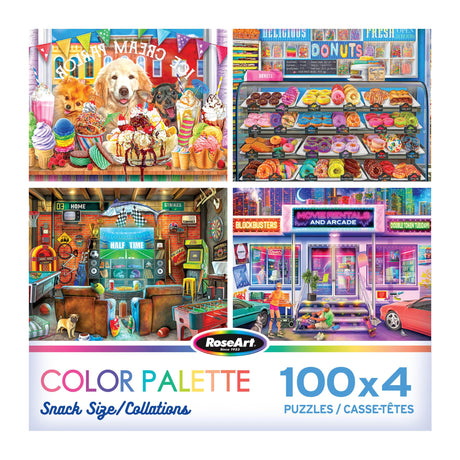 RoseArt - Snack Size - Color Palette - 4 x 100 Piece Jigsaw Puzzle for Adults RoseArt