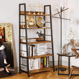 IRONCK Vintage Industrial 5-Tier Ladder Bookshelf with Metal Frame in Rustic Brown IRONCK