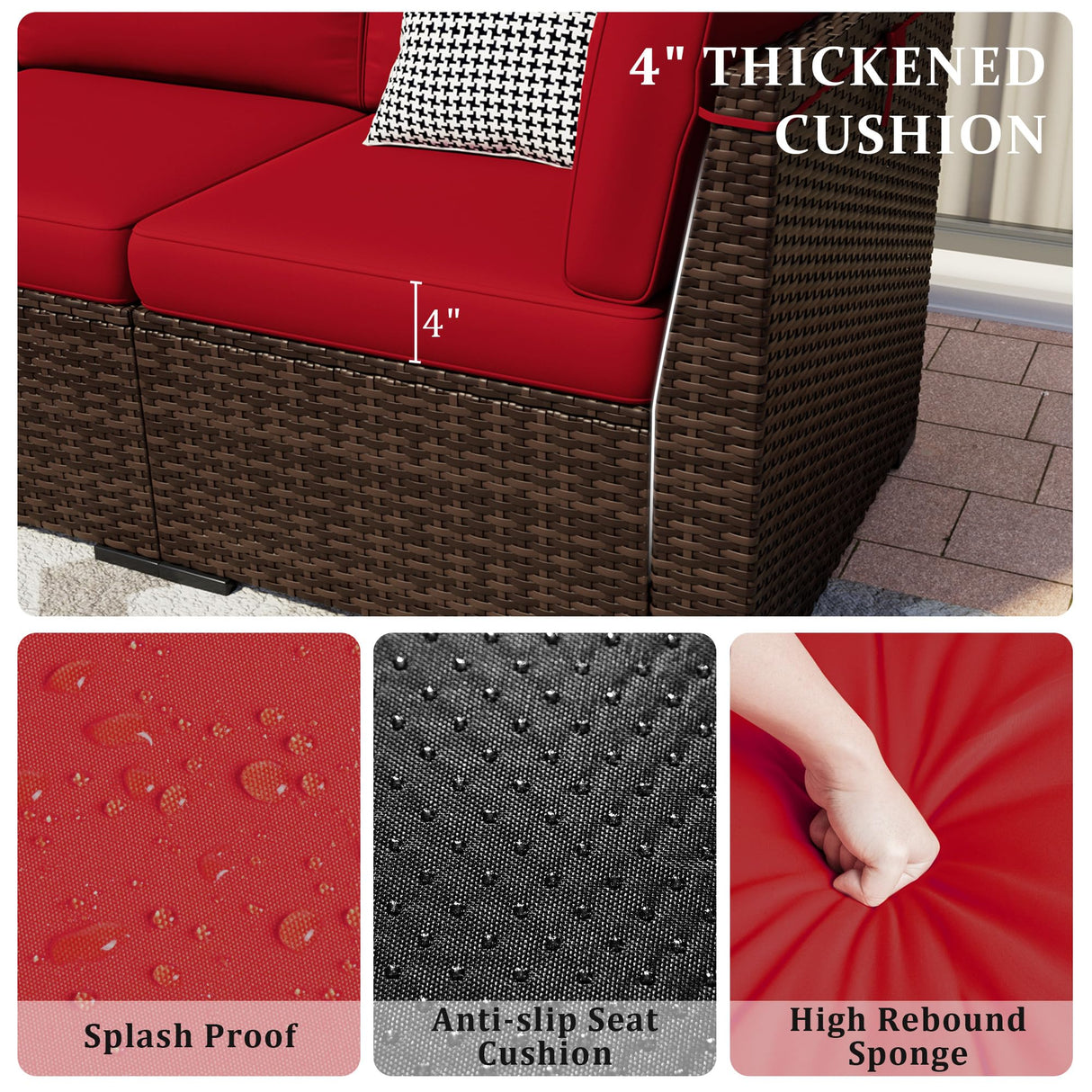 VONZOY 8 Pieces Outdoor Patio Furniture Set with 44" Fire Pit Table Rattan Sectional Conversation Sets w/Gas Fire Pit, Coffee Table, 2 Waterproof Covers, Wine red VONZOY