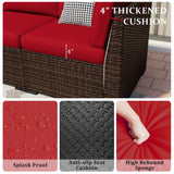 VONZOY 8 Pieces Outdoor Patio Furniture Set with 44" Fire Pit Table Rattan Sectional Conversation Sets w/Gas Fire Pit, Coffee Table, 2 Waterproof Covers, Wine red VONZOY