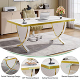 Tribesigns Luxury Modern Office Desk, White and Gold Large 63" Workstation, Elegant Executive Desk with High-Gloss Finish, Sturdy Metal Legs, Perfect for Home Office or Study Tribesigns