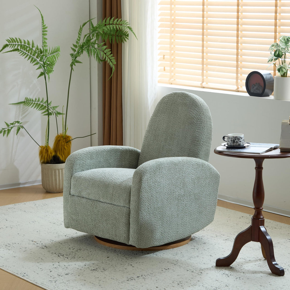 GDFStudio Swivel Glider Recliner Chair Nursery Rocker Recliner Chair with Boucle Upholstered High Back Single Seat Sofa Chair with Deep Seat Manual Nursing Reclining for Living Room, Light Green GDFStudio