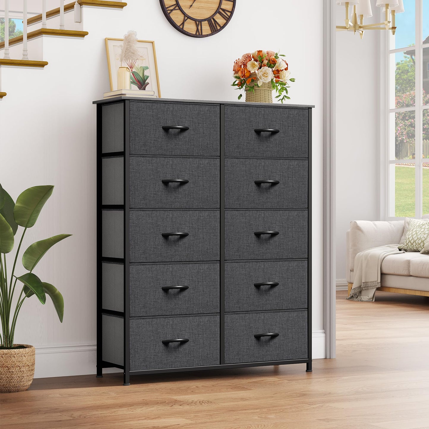 YITAHOME 10 Drawer Dresser - Fabric Storage Tower, Organizer Unit for Bedroom, Living Room, Hallway, Closets - Sturdy Steel Frame, Wooden Top & Easy Pull Fabric Bins - WoodArtSupply