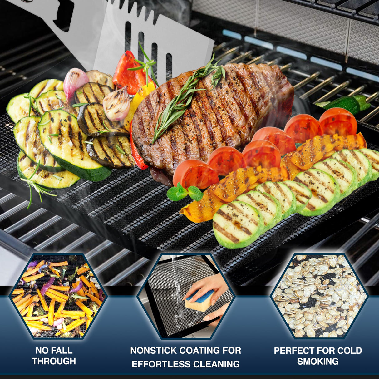 Kona Mesh Grill Mats for Outdoor Grill - Nonstick BBQ Grill Mat & Smoker Mat | The Revolutionary BBQ Net Grilling Mats for The Ultimate Grilling Experience, Set of 2, 16 x 13 Kona