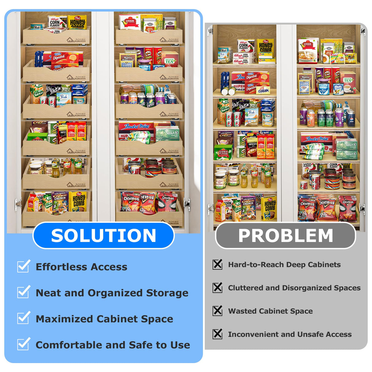 WelFurGeer Soft Close Pull Out Drawers for Cabinets, 32" W x 22" D Pull Out Cabinet Drawer with Heavy Duty Slides, Pull Out Cabinet Organizer, Cabinet Pull Out Shelves, Pull-Out Home Organizers WelFurGeer