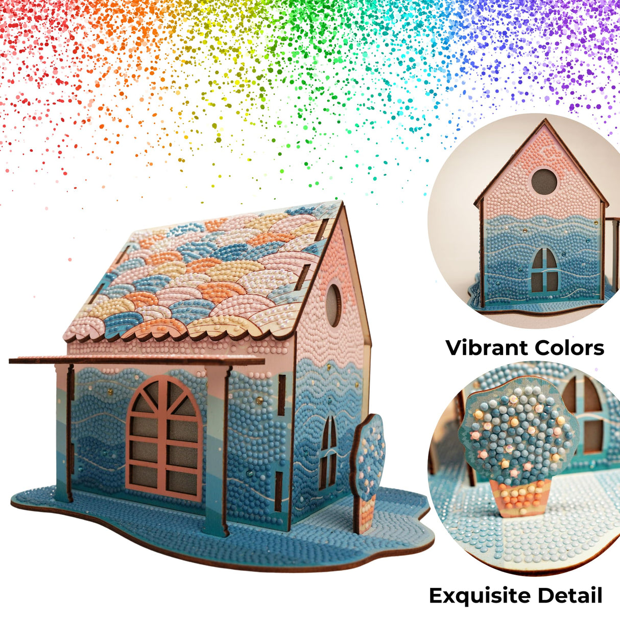3D Diamond Painting Kit - Rainbow Mermaid Cabin, DIY Full Drill Diamond Art Kit, Premium Craft Set for Home Decor and Gifts Party Ready