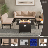 ASJMR Patio Furniture Set,8 Pieces Modern Outdoor Conversation Set w/43in Gas Fire Pit Table, Outdoor Metal Sectional Sofa with 55000 BTU Propane Fire Pit. ASJMR