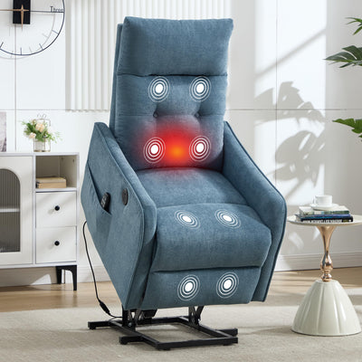 EZZUP Power Lift Recliner Chair with Vibration Massage and Heat for Petite Elderly, Small Lift Chair with Side Pocket Remote Control, Infinite Position, Polyester Fabric Blue