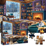 Winter Puzzles for Adults 1000 Piece, Cozy Cabin Puzzle Dog Cat Book Jigsaw Puzzle, Winter Cabin Puzzle Kittens PICKFORU