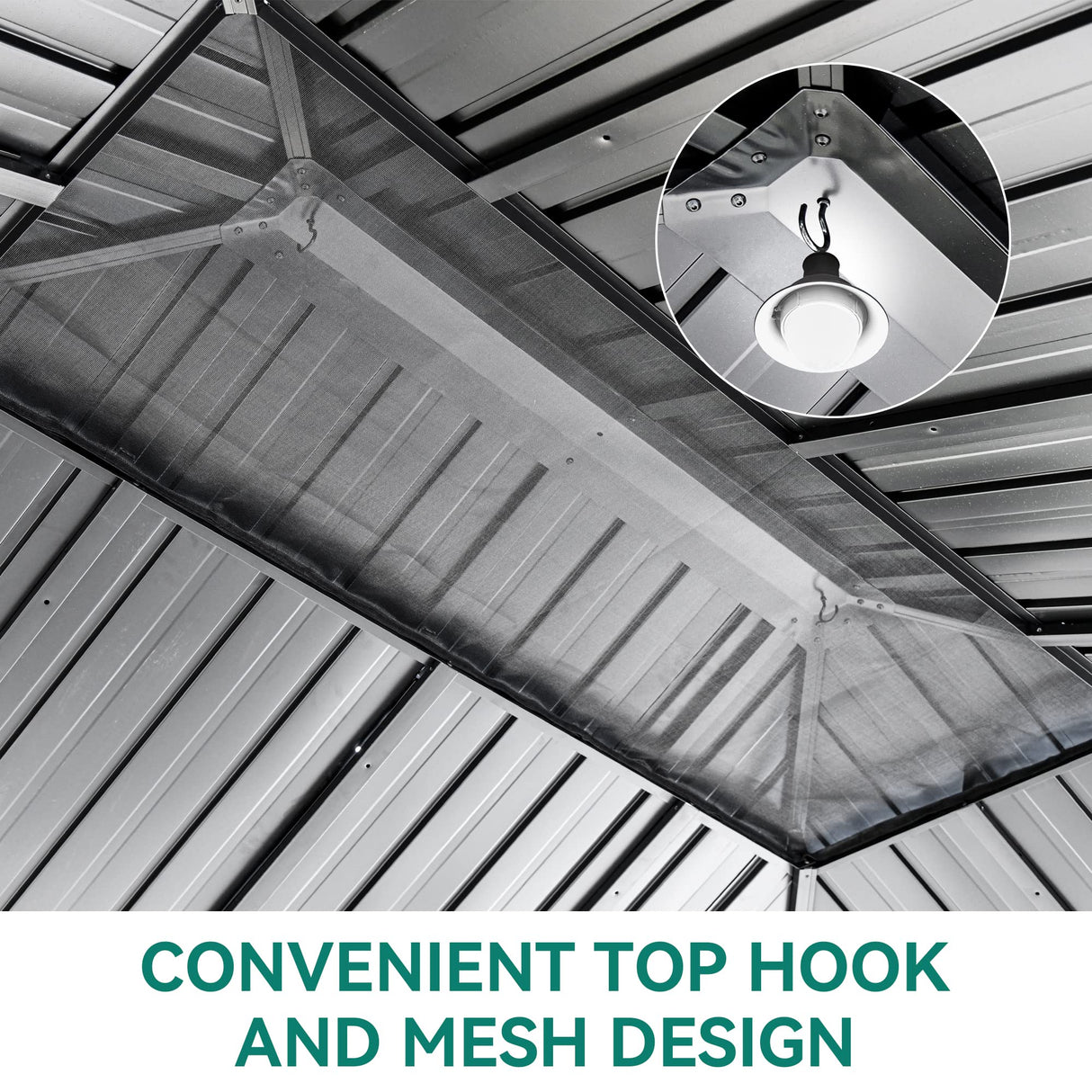 DWVO 12x14ft Hardtop Gazebo Double Roof with Nettings and Curtains, Heavy Duty Galvanized Steel Outdoor Vertical Stripes Roof for Patio, Backyard, Deck, Lawns, Brown DWVO