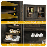 DWVO 71" Tall Kitchen Pantry Storage Cabinet with Charging Station, Kitchen Hutch Cabinet with Storage Drawers, Farmhouse Freestanding Cupboard Cabinet for Dining Room,Dark Rustic Oak DWVO