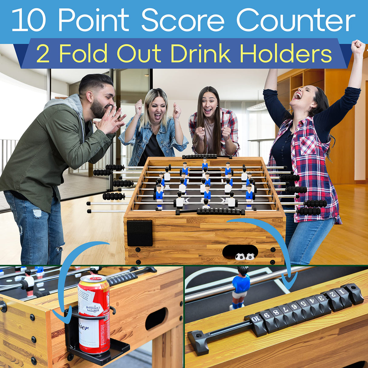 SereneLife 48in Competition Sized Foosball Table, Soccer for Home, Arcade Game Room, w/ 2 Balls, 2 Cup Holders 2x4ft for Man Cave or Basement - Standing or Tabletop SereneLife