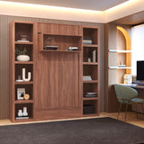 Oakland Living Easy-Lift Twin Murphy Wall Bed in Natural Brown Wood Grain with Two Bookshelves Oakland Living