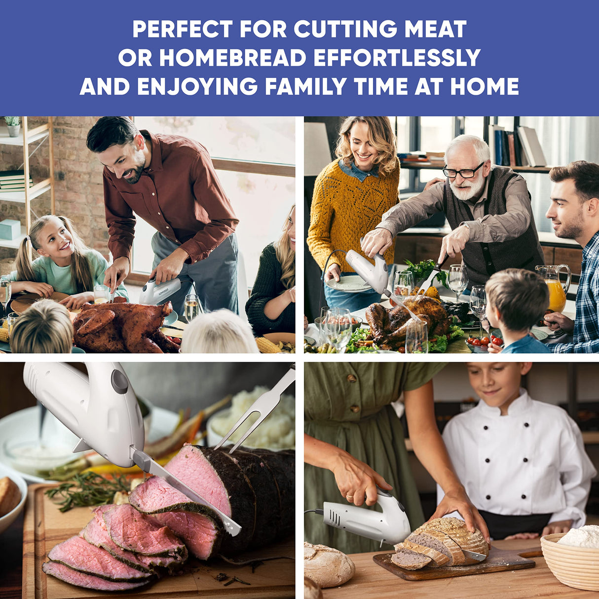 Homaider Electric Knife for Carving Meat, Turkey, Bread & More. Serving Fork and Carving Blades Included Homaider