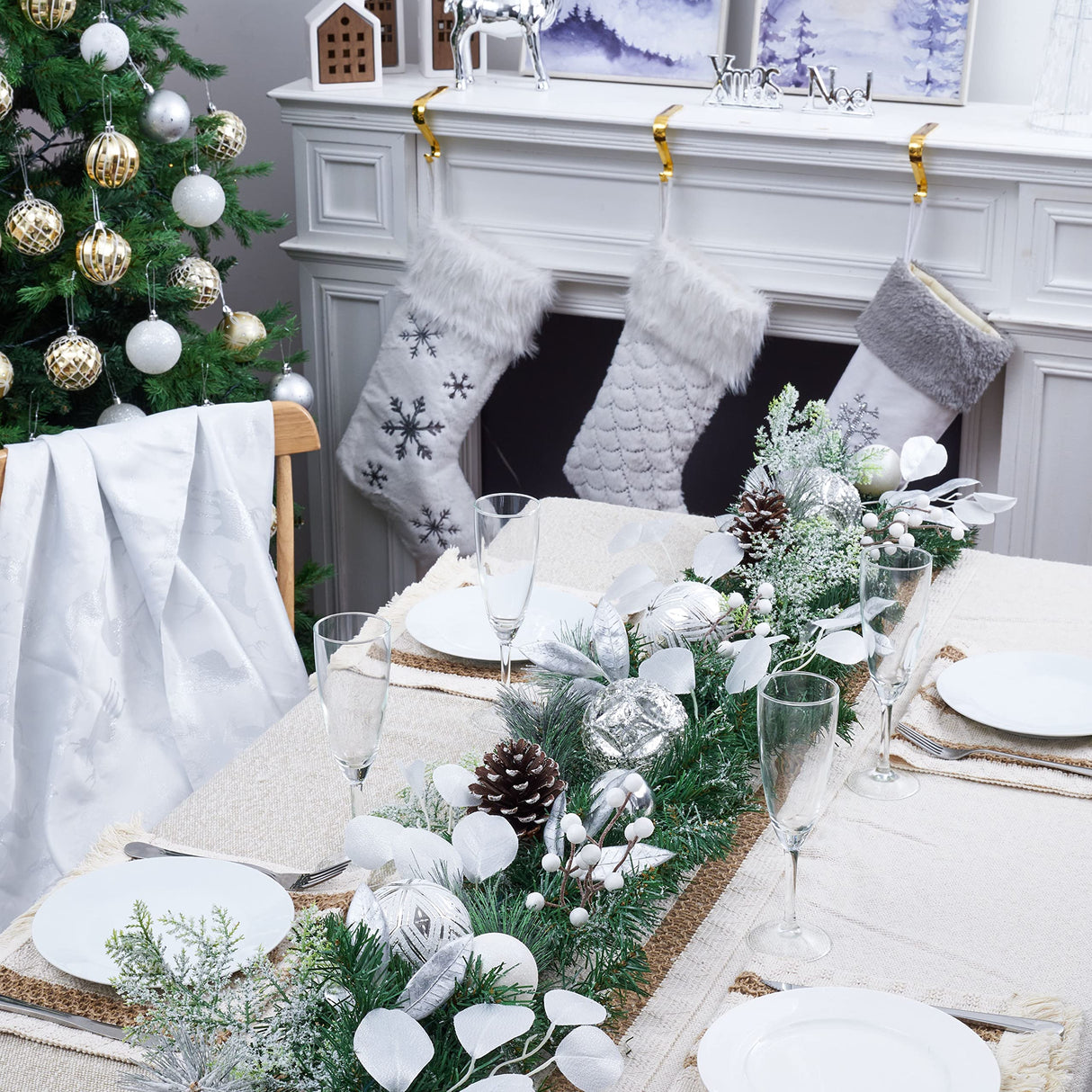 Valery Madelyn 6 Feet Pre-Lit Christmas Garland with Lights for Mantle, Lighted Outdoor Xmas Garland with Snowy White Ball Pinecones for Home Stairs Fireplace Table Centerpiece Indoor Holiday Decor Valery Madelyn